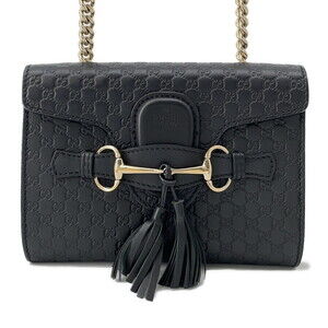 Gucci Chain Shoulder Bag guccissima Horsebit Leather Black